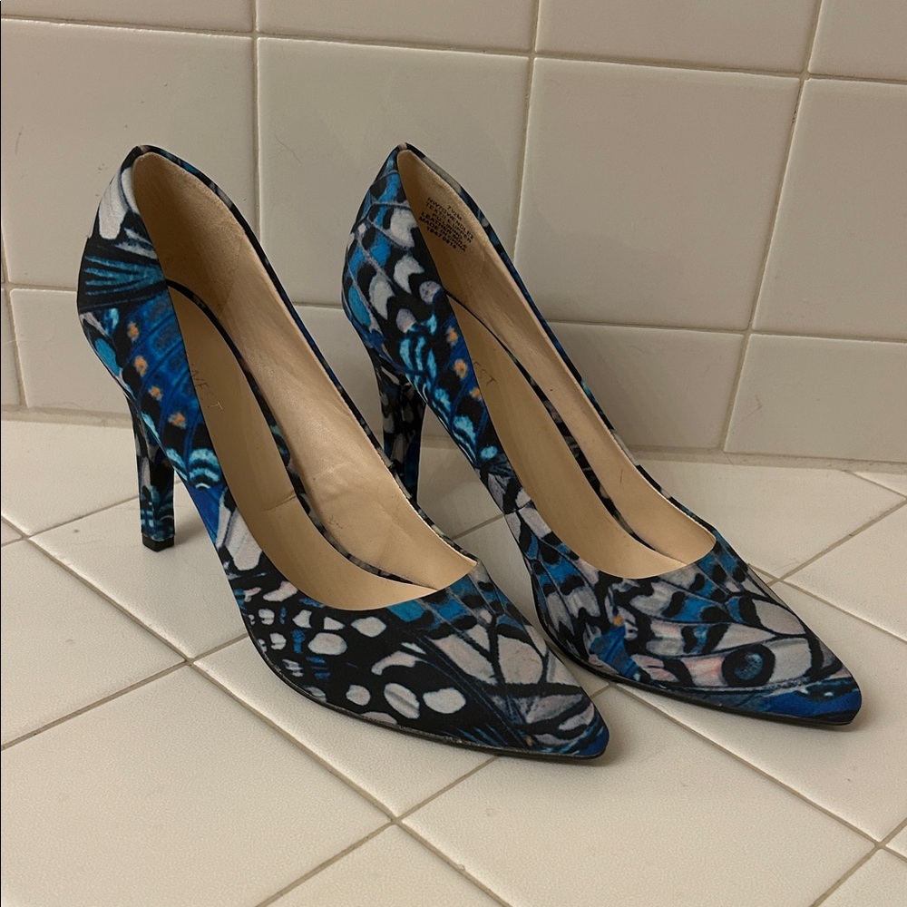 Nine West Blue Butterfly Patterned Women's Heels